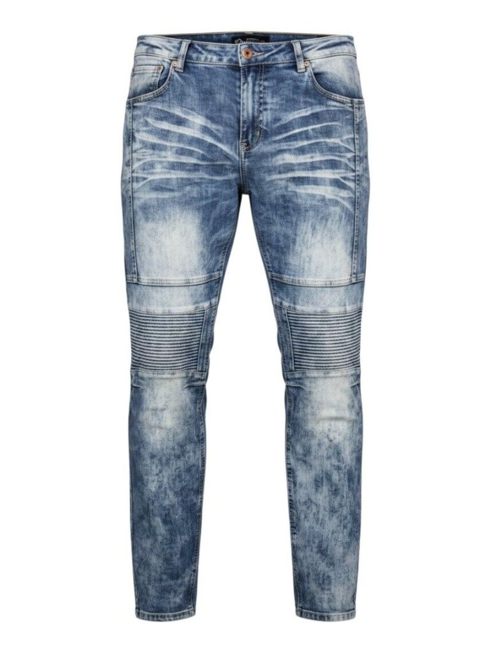 Bleeker & Mercer Mens Distressed Biker Jeans 36x32 Blue Denim Slim Fit